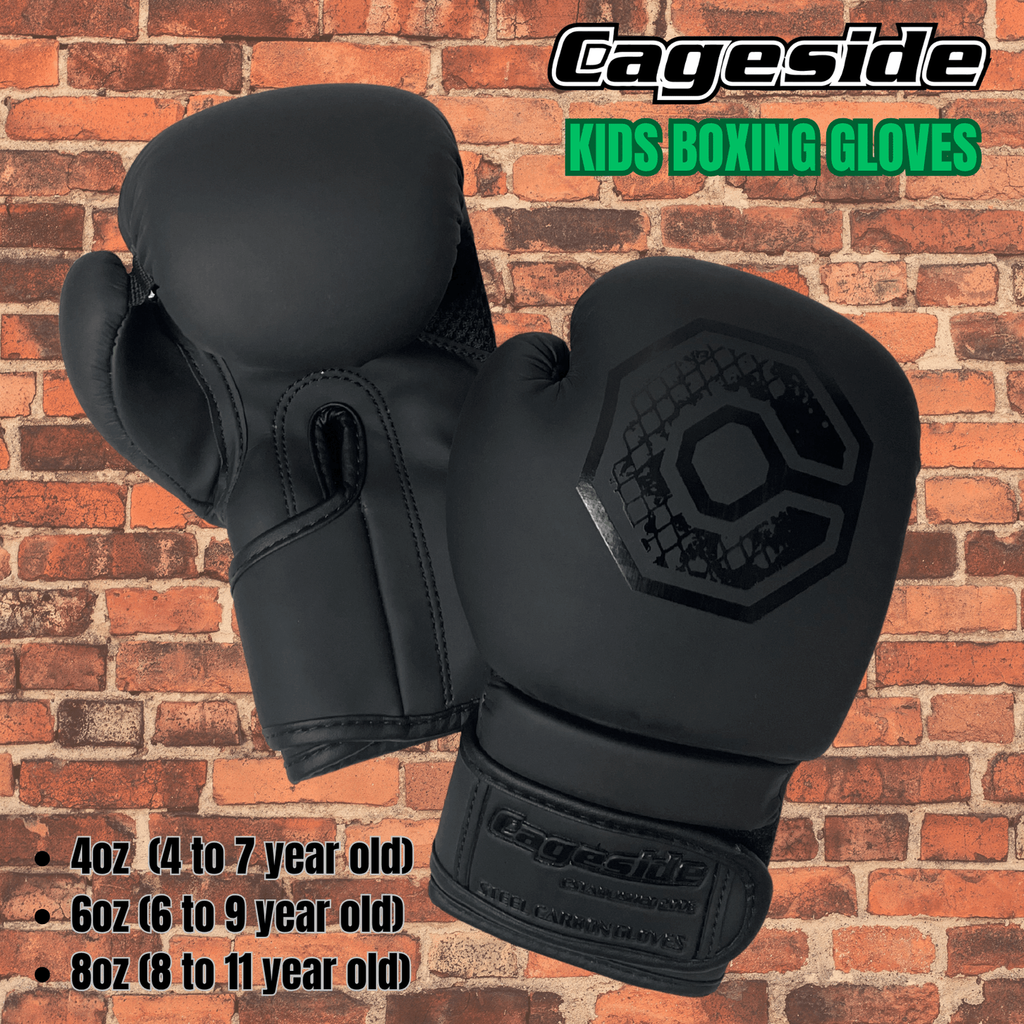 Cageside Steel Carbon Boxing Gloves - Kids