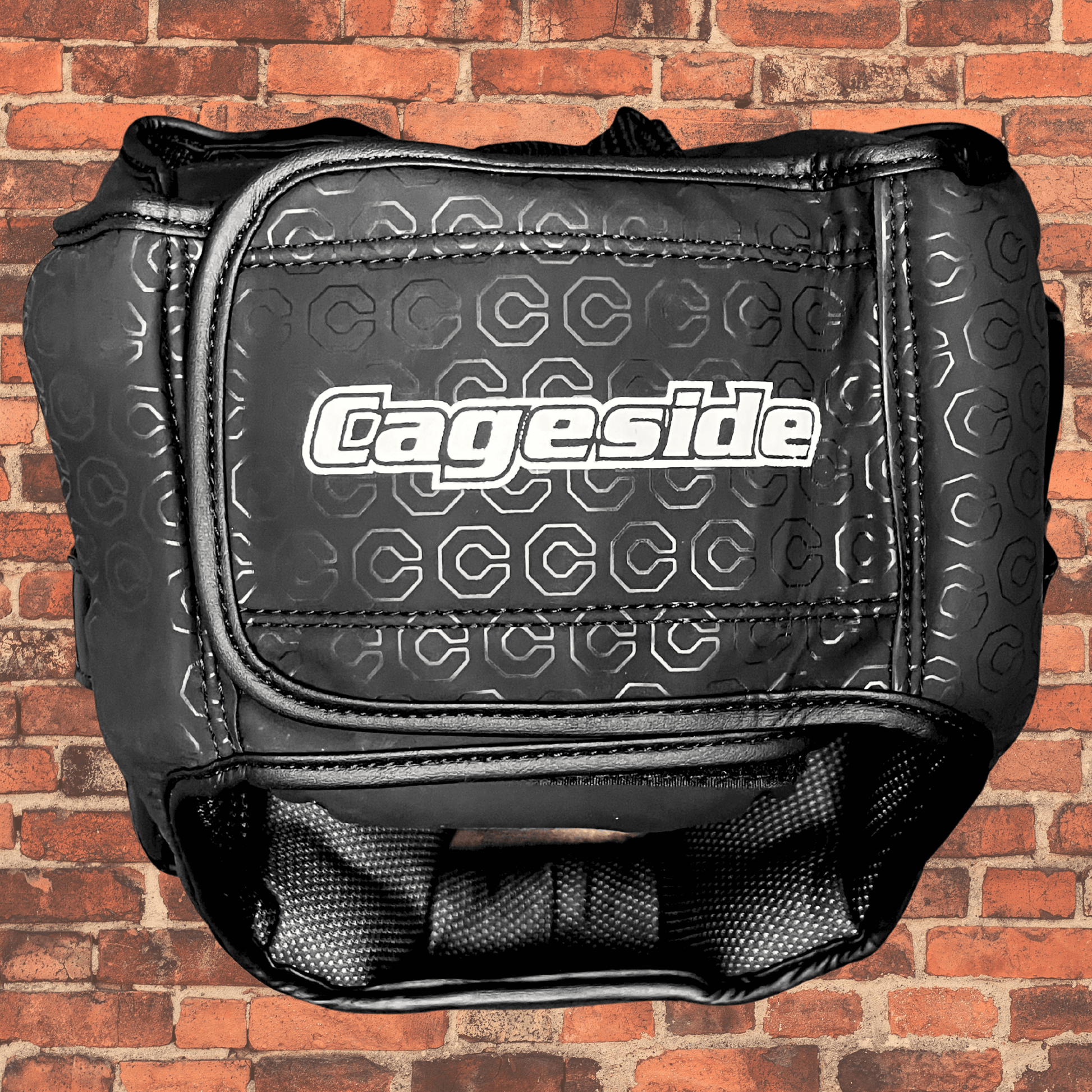 Cageside Full Face Sparring Headgear back display showing strong stitching and secure closure