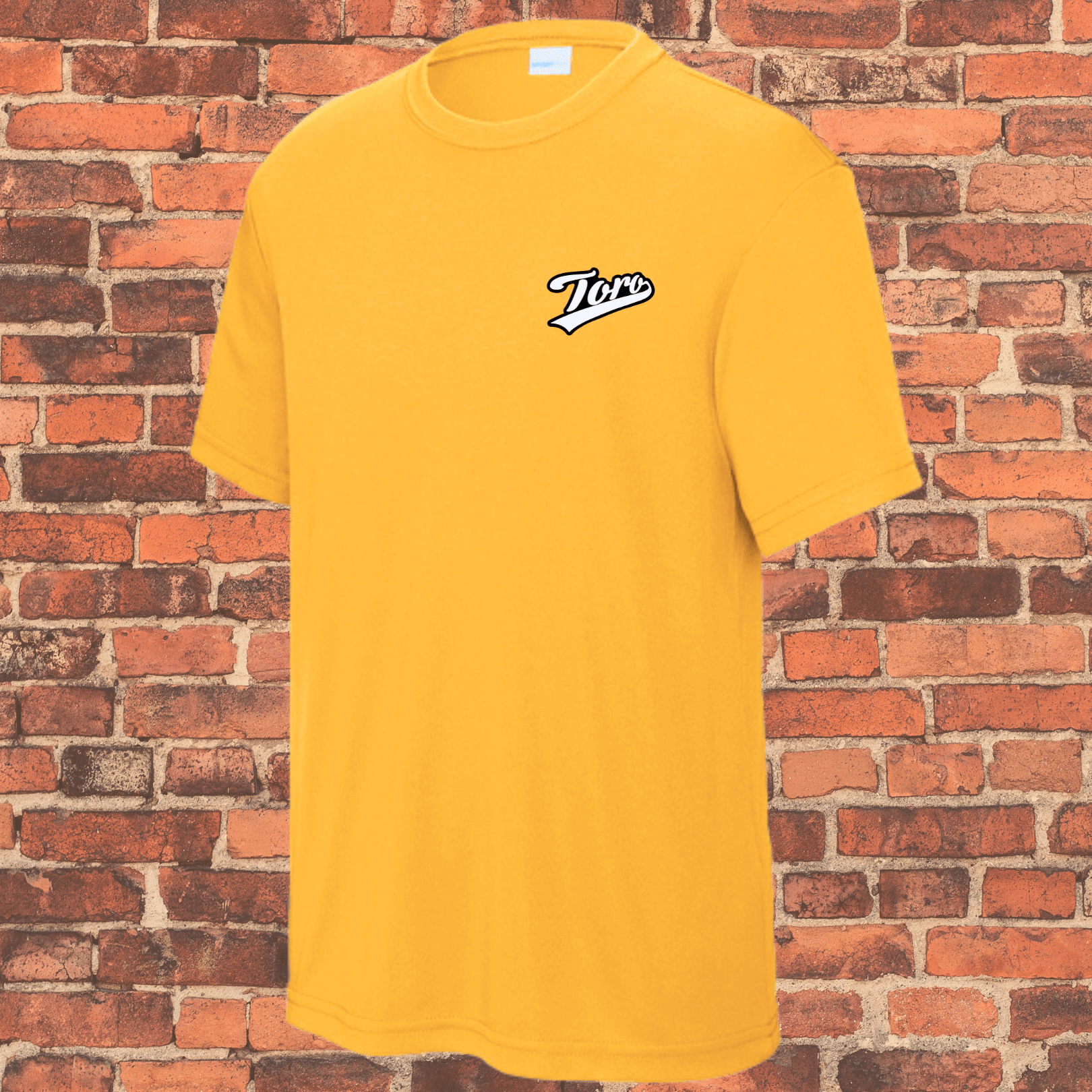 Ranked youth BJJ rash guard in yellow with Toro logo, loose fit short sleeve shirt for jiu-jitsu kids and teens