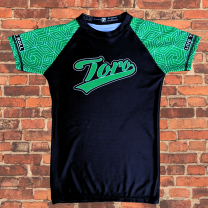 Youth Green Belt Short Sleeve Rash Guard & Shorts Combo