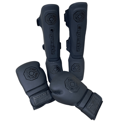 Cageside Steel Carbon Boxing Gloves & Shin Guard Combo