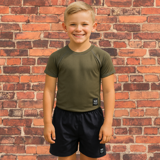 Youth Olive Drab NoGi Combo Kit | Rash Guard + Black Super Shorts