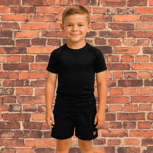 Youth Black Label No Gi Combo Kit | Short Sleeve Rash Guard + Super Shorts