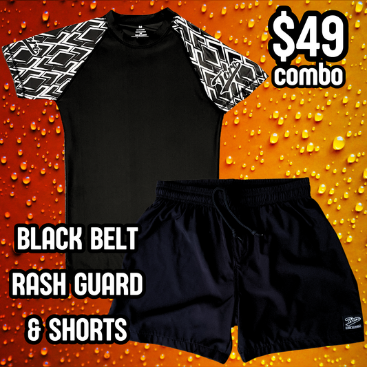 Black Belt Short Sleeve Rash Guard & Shorts Combo