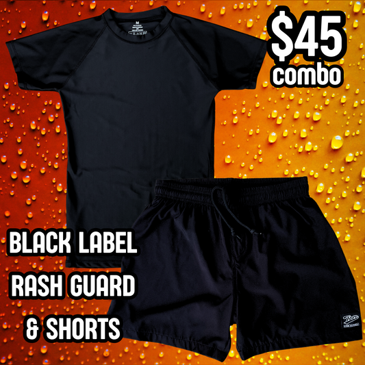 Black Label Short Sleeve Rash Guard & Shorts Combo