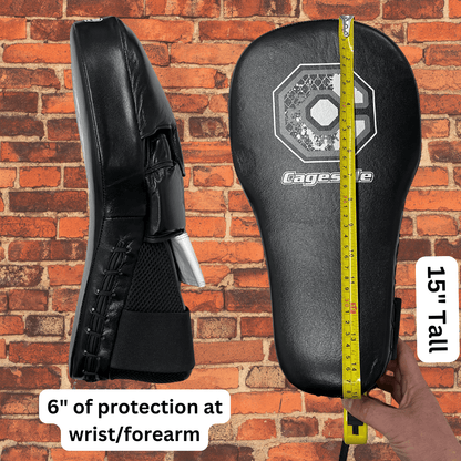 Cageside Hybrid Mega Mitts focus mitts side view showing 6 inch wrist and forearm protection