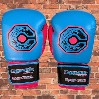 Cageside MIAMI Spar Tech boxing gloves front view blue and red, sparring gloves and bag gloves