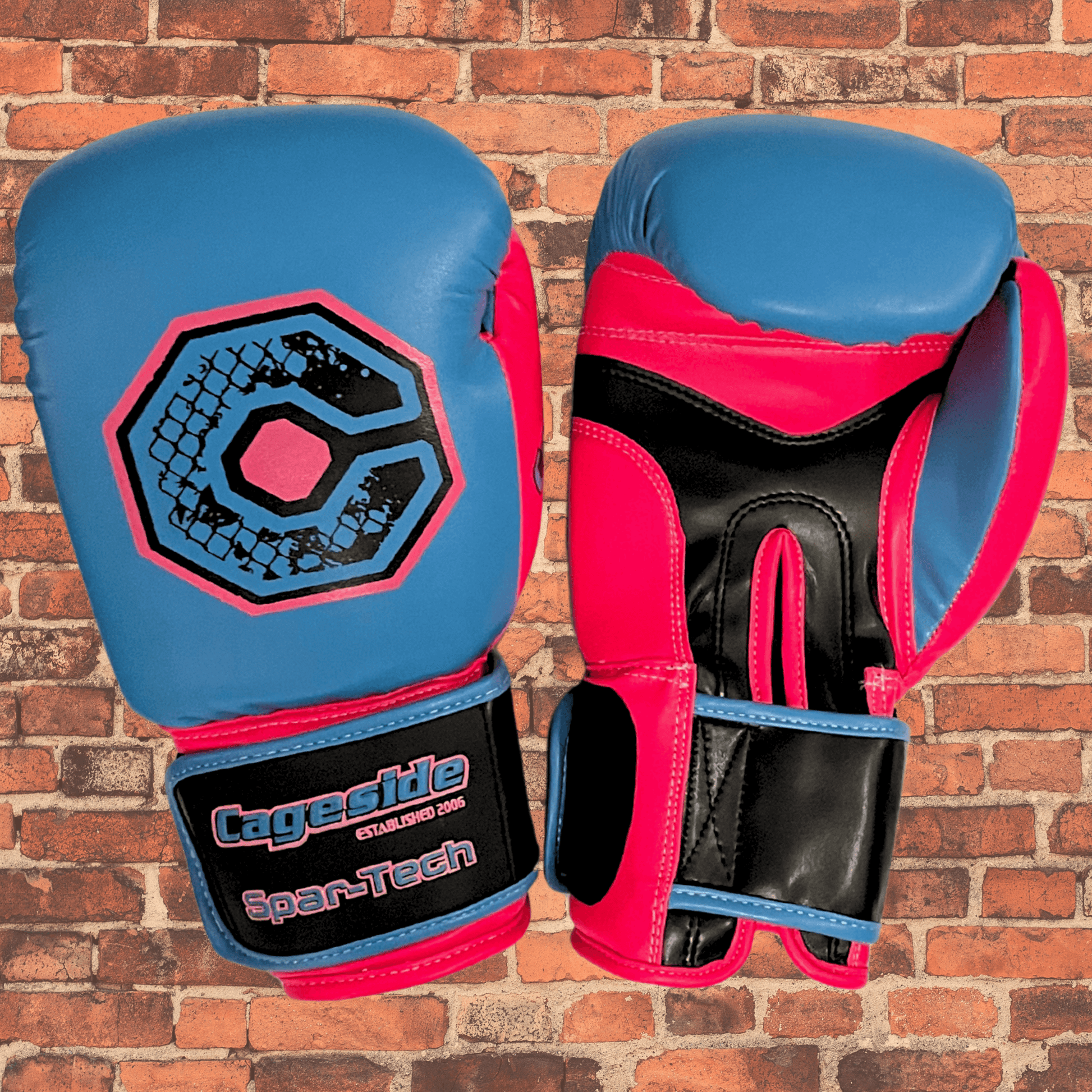 Pair of Cageside MIAMI Spar Tech boxing gloves blue and red, versatile sparring gloves and bag gloves