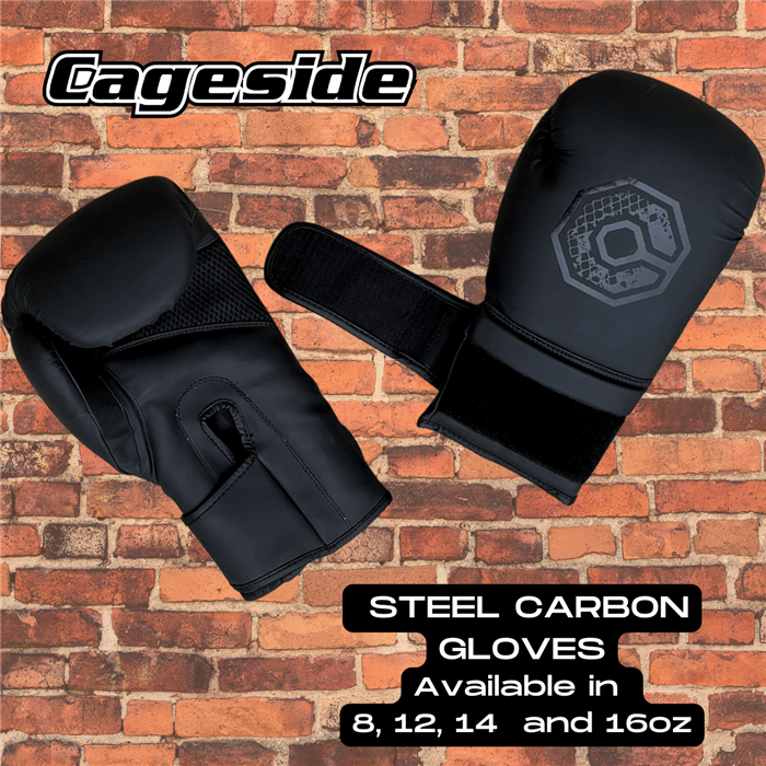 Cageside Steel Carbon Boxing Gloves showing strap and ventilation detail