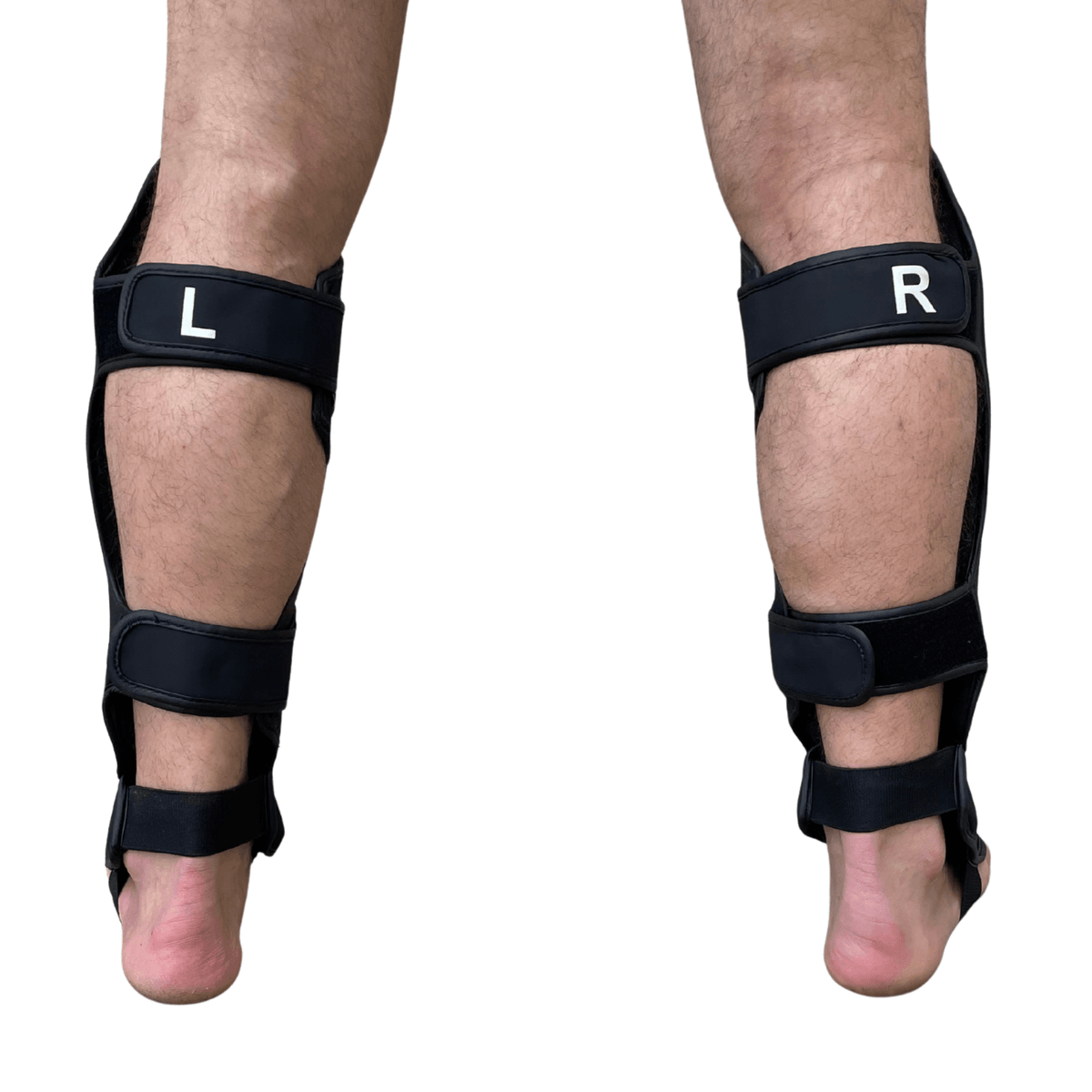 Rear view of Cageside Steel Carbon Pro Spar Shin Guards showing adjustable straps