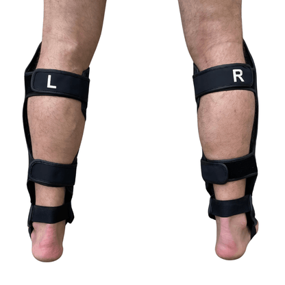 Rear view of Cageside Steel Carbon Pro Spar Shin Guards showing adjustable straps