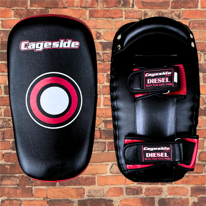 Cageside "Diesel" Pro Curved Thai Pads - Black & Red