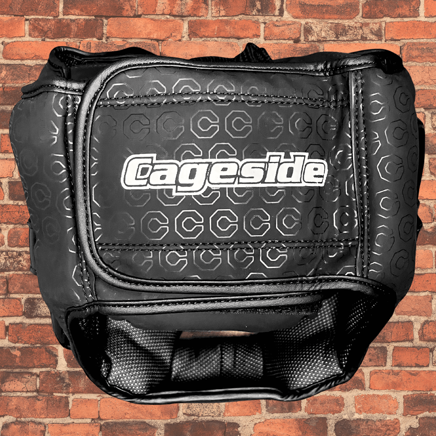 Cageside Full Face Sparring Headgear back display showing strong stitching and secure closure