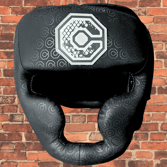Cageside Full Face Sparring Headgear front display with bold Cageside logo and durable padding