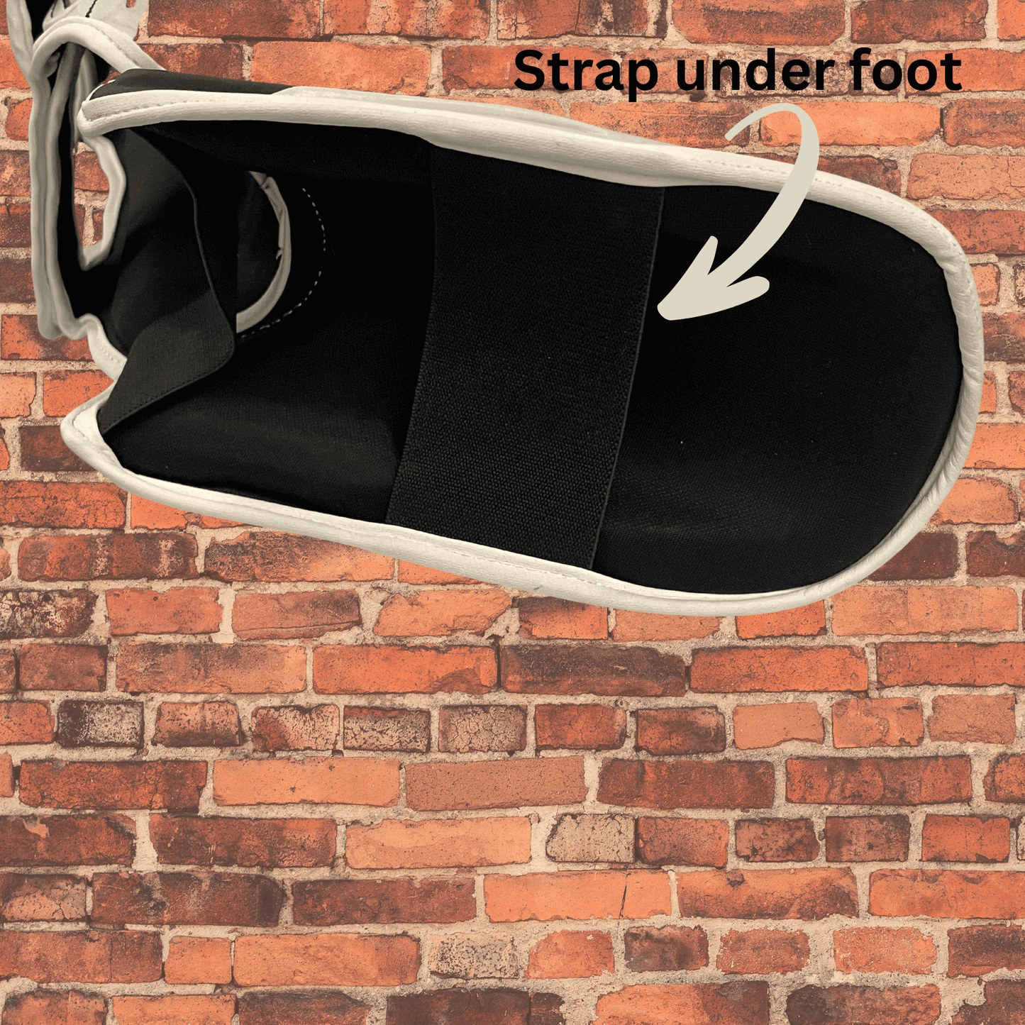 Strap under foot on Pro Spar shin guards muay thai mma for secure fit