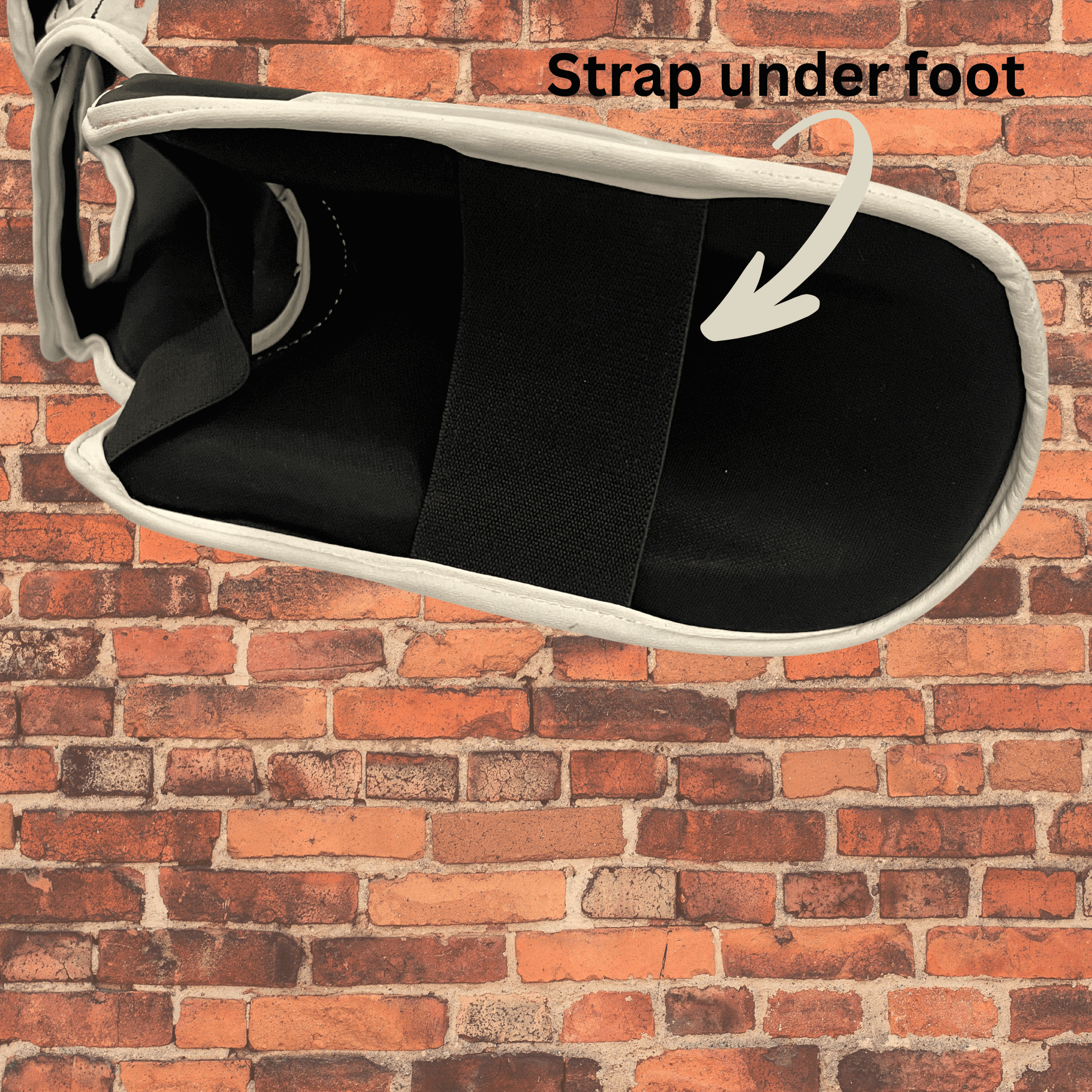 Strap under foot on Pro Spar shin guards muay thai mma for secure fit
