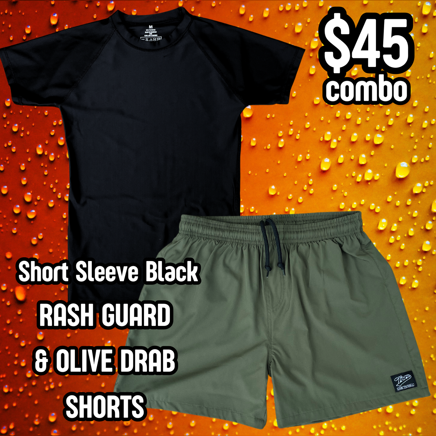 Black Label Short Sleeve Rash Guard & Olive Drab Shorts Combo