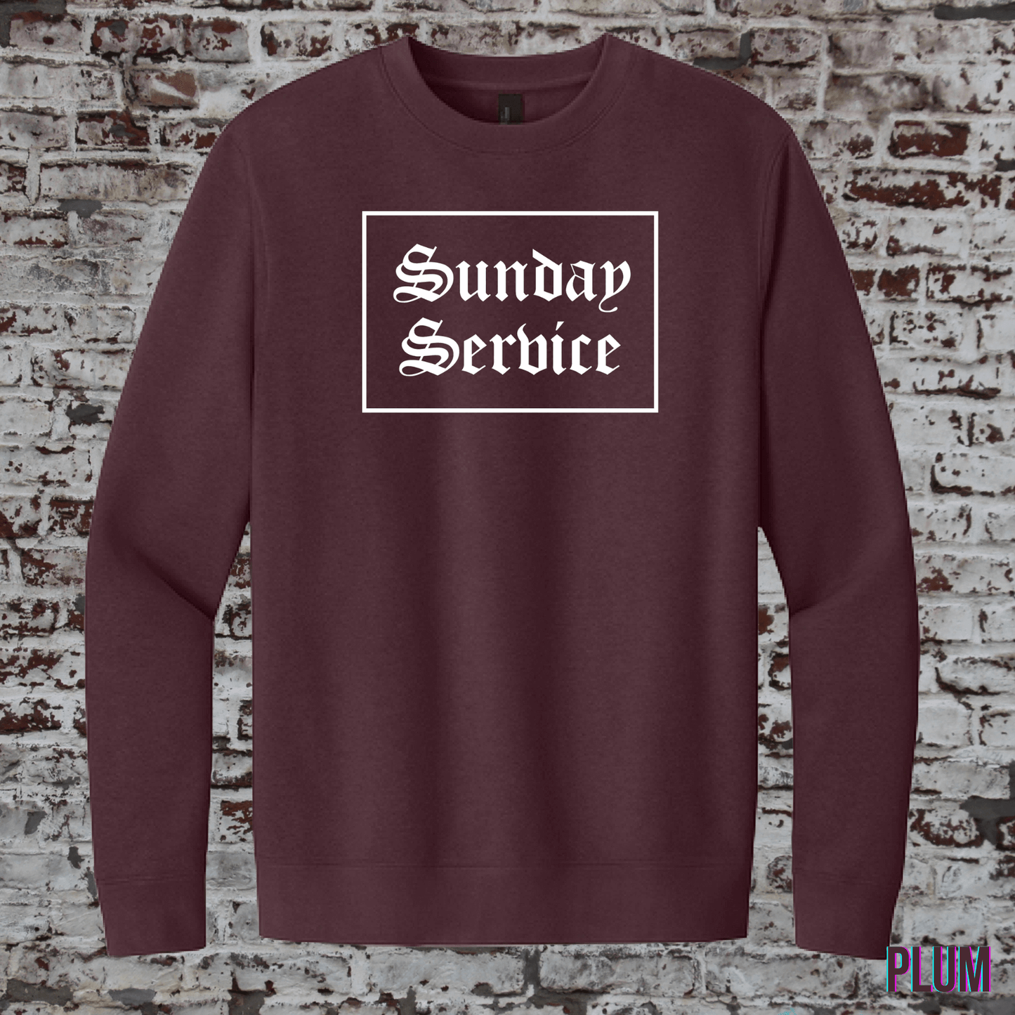 Sunday Service crewneck sweatshirt in plum color with front graphic design