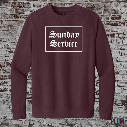 Sunday Service crewneck sweatshirt in plum color with front graphic design