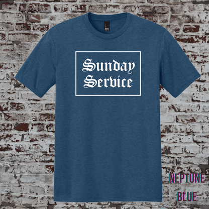 Sunday Service t shirt in neptune blue with front graphic design