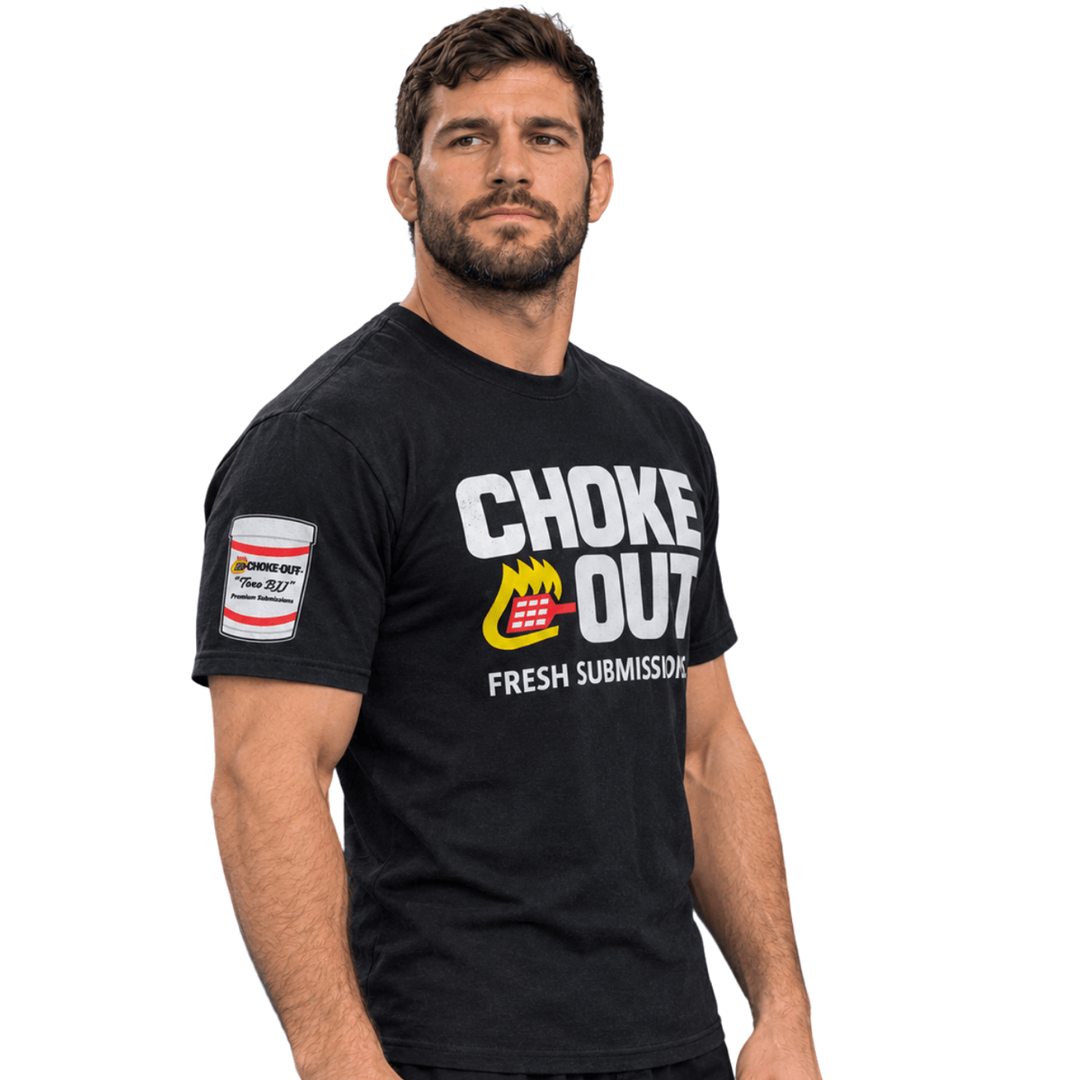 Toro BJJ Choke Out Fresh Submissions T-shirt worn by model