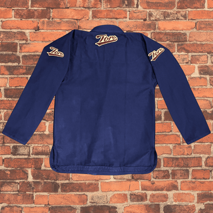 Navy Blue BJJ Gi jacket back view with Toro logos on shoulders and collar, Toro BJJ Coyote Gi limited edition