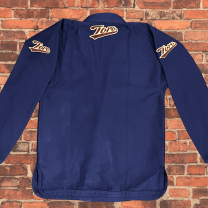 Navy Blue BJJ Gi jacket back view with Toro logo patches on shoulders and collar, Toro BJJ Coyote Gi