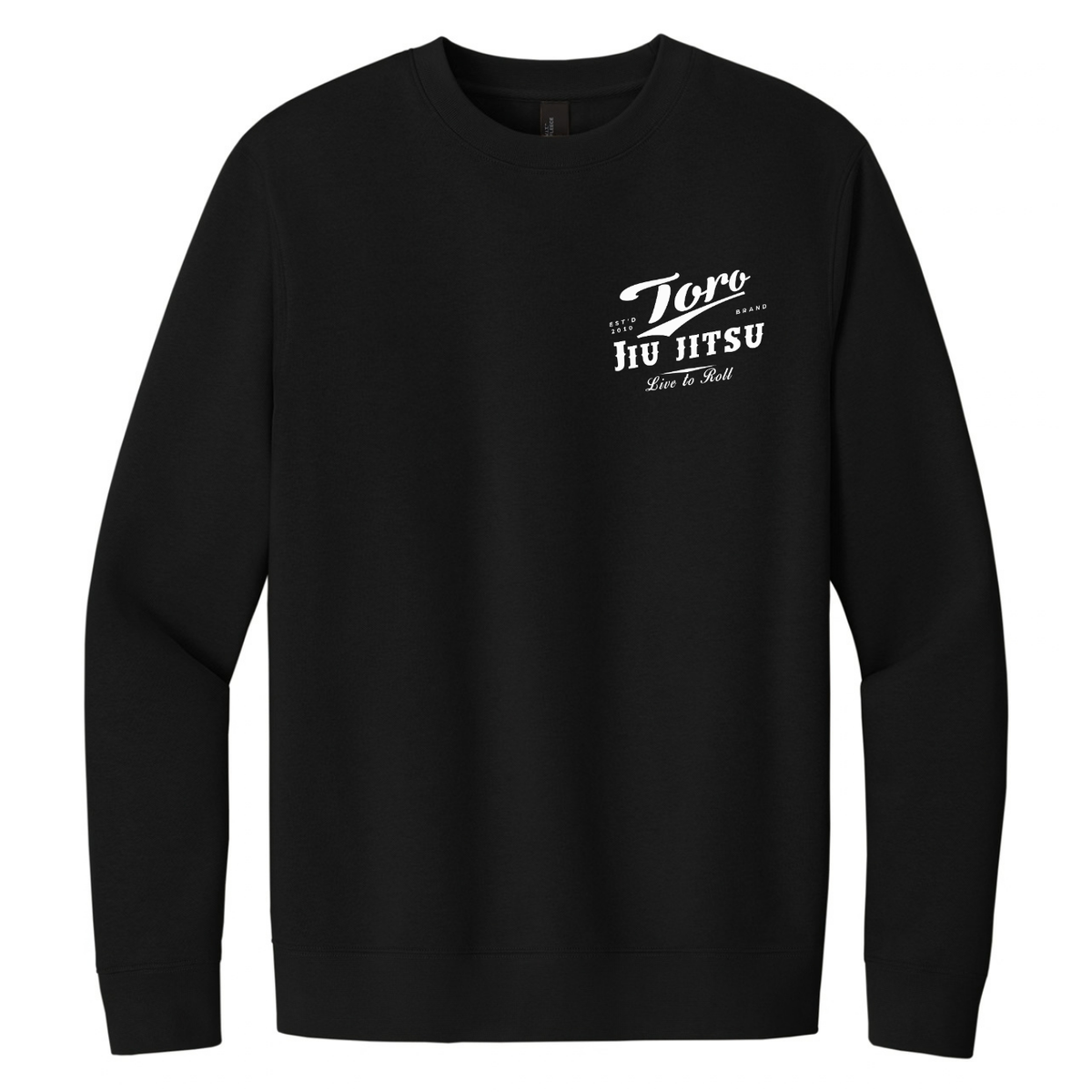 Front of Toro BJJ Crewneck 27 black sweatshirt with small Jiu Jitsu graphic