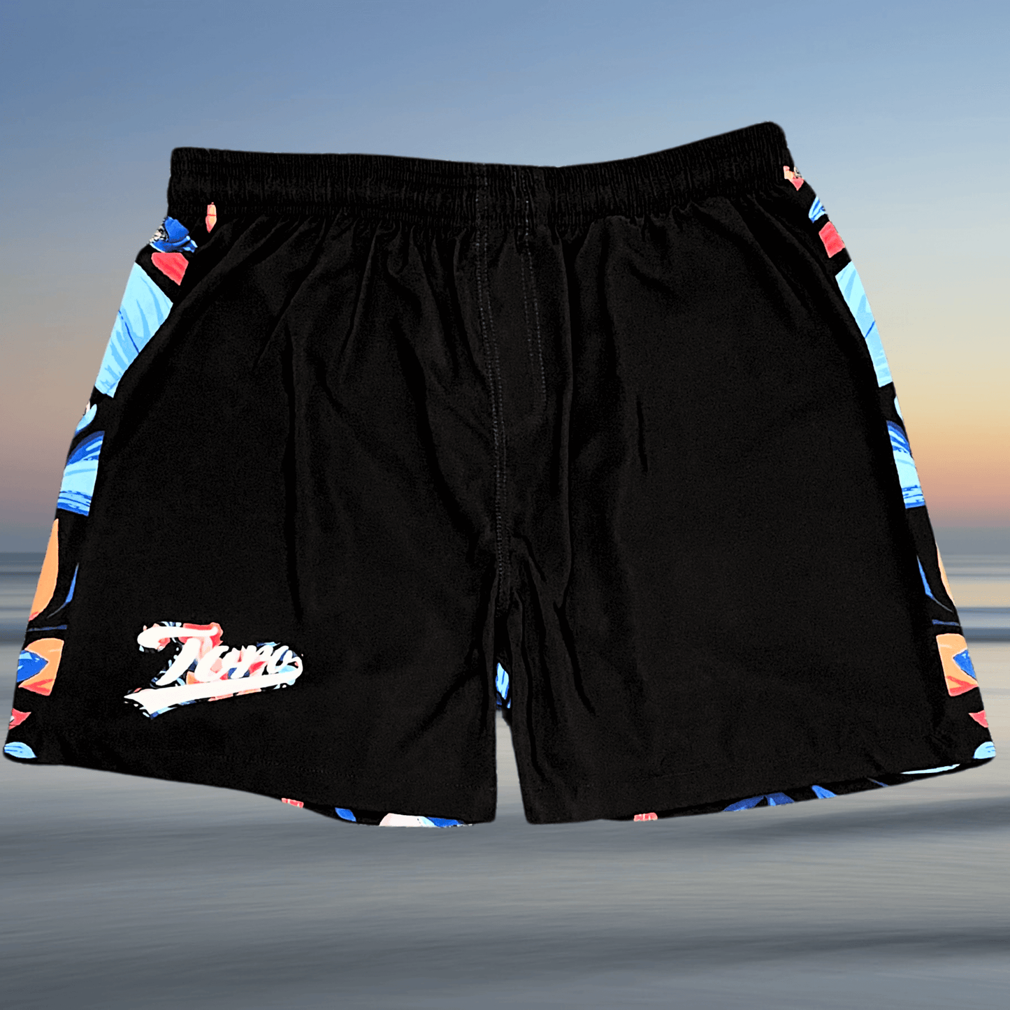 Toro BJJ Tiki Tahiti NoGi shorts, black with bold floral side panels and Toro logo, for jiu-jitsu training.
