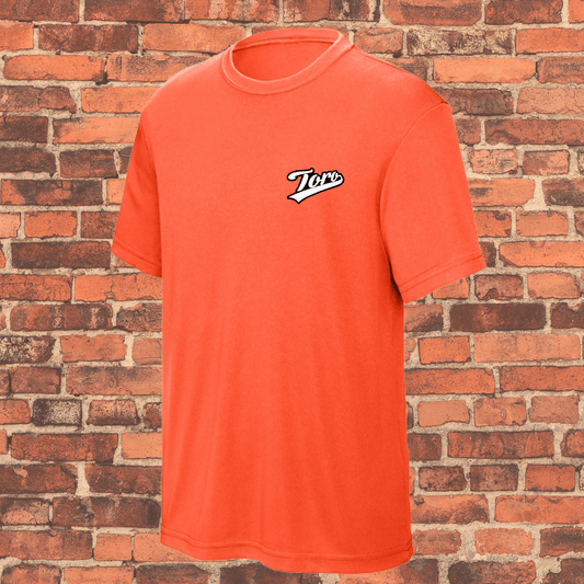 Ranked youth BJJ rash guard in orange with Toro logo, loose fit short sleeve shirt for jiu-jitsu kids and teens