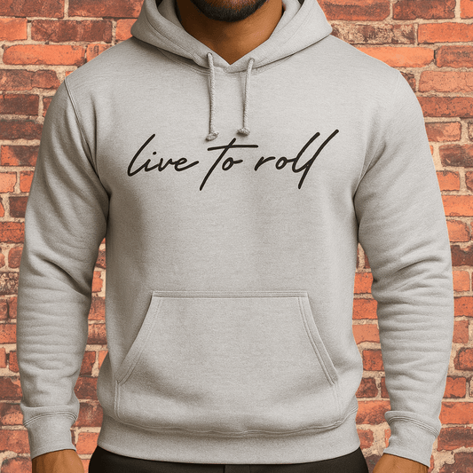 Toro “Live To Roll” Hoodie Ash Gray with black logo front view on model