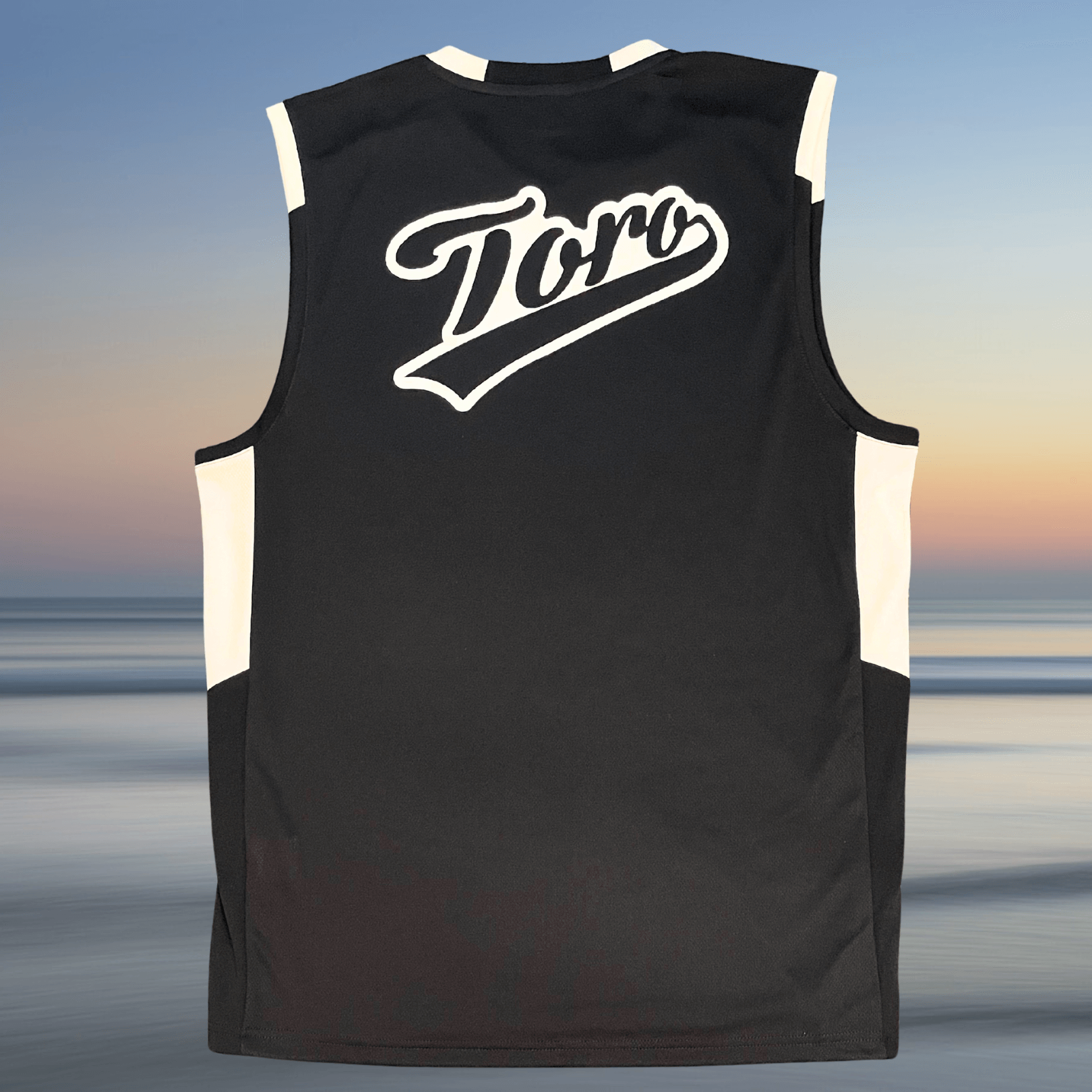 Back of Toro Recycled Jersey laid flat, featuring bold Toro logo across upper back and white paneling