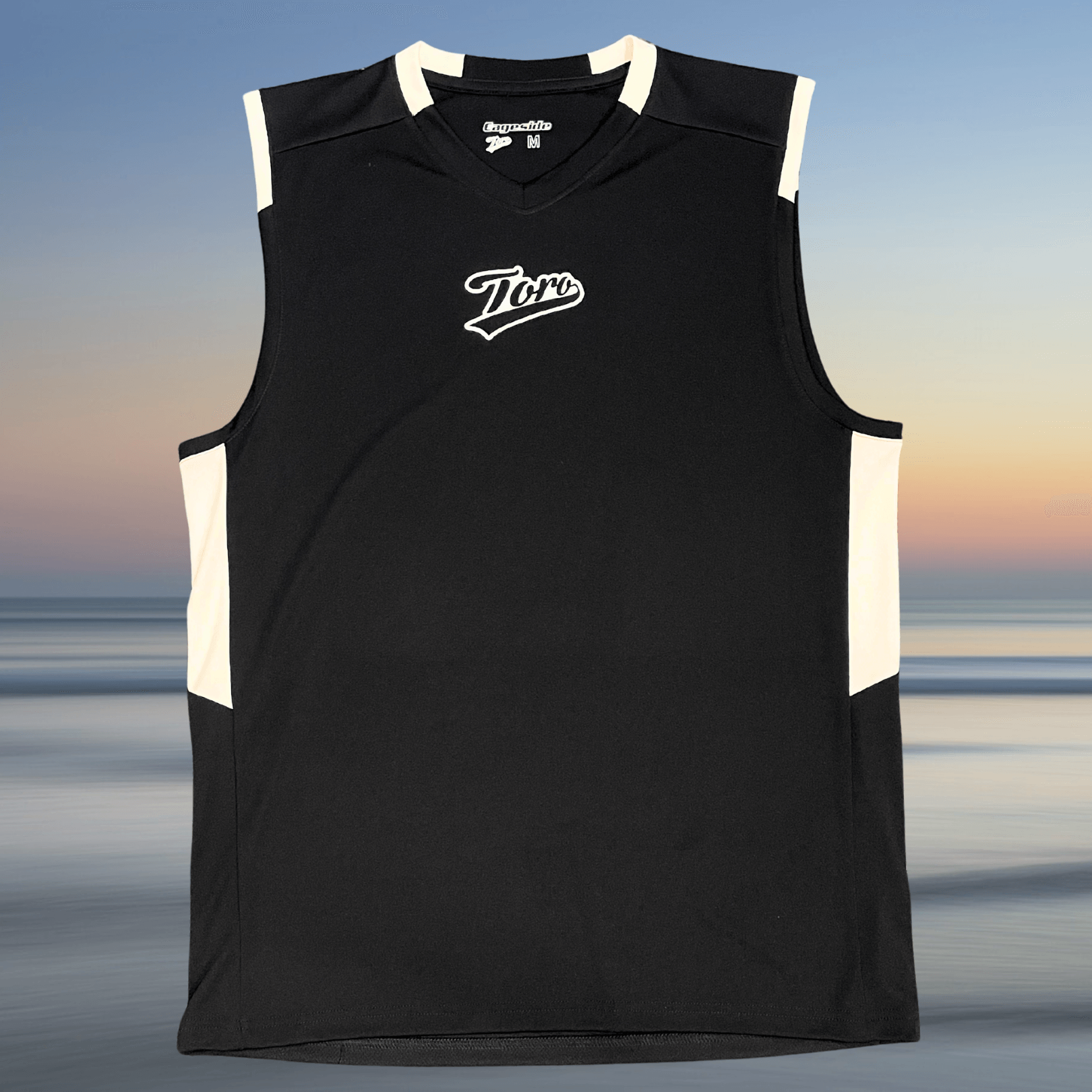 Toro Recycled Jersey laid flat, showing front side with white chest logo and white accent panels