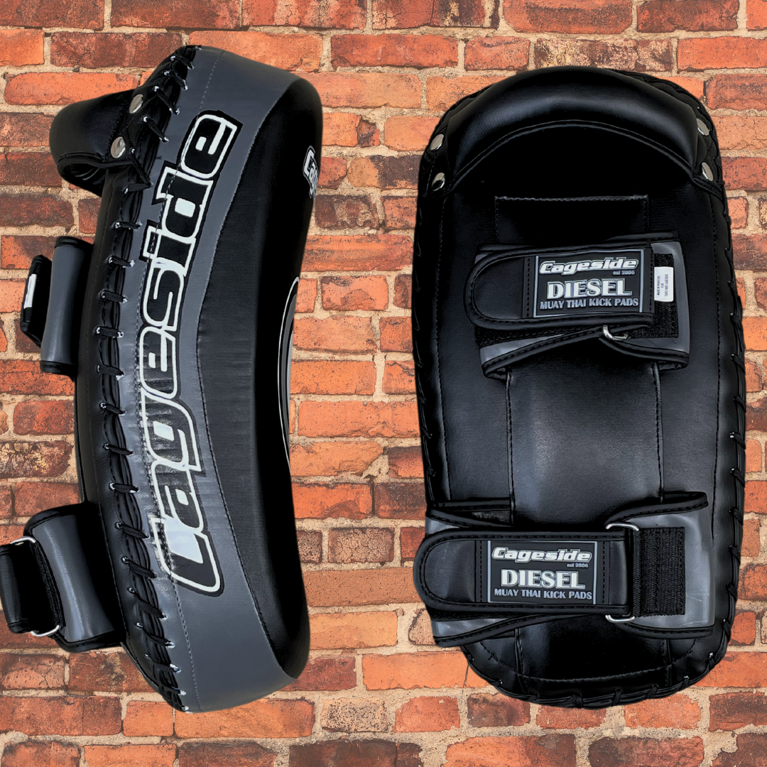 Cageside "Diesel" Pro Curved Thai Pads - Black & Gray