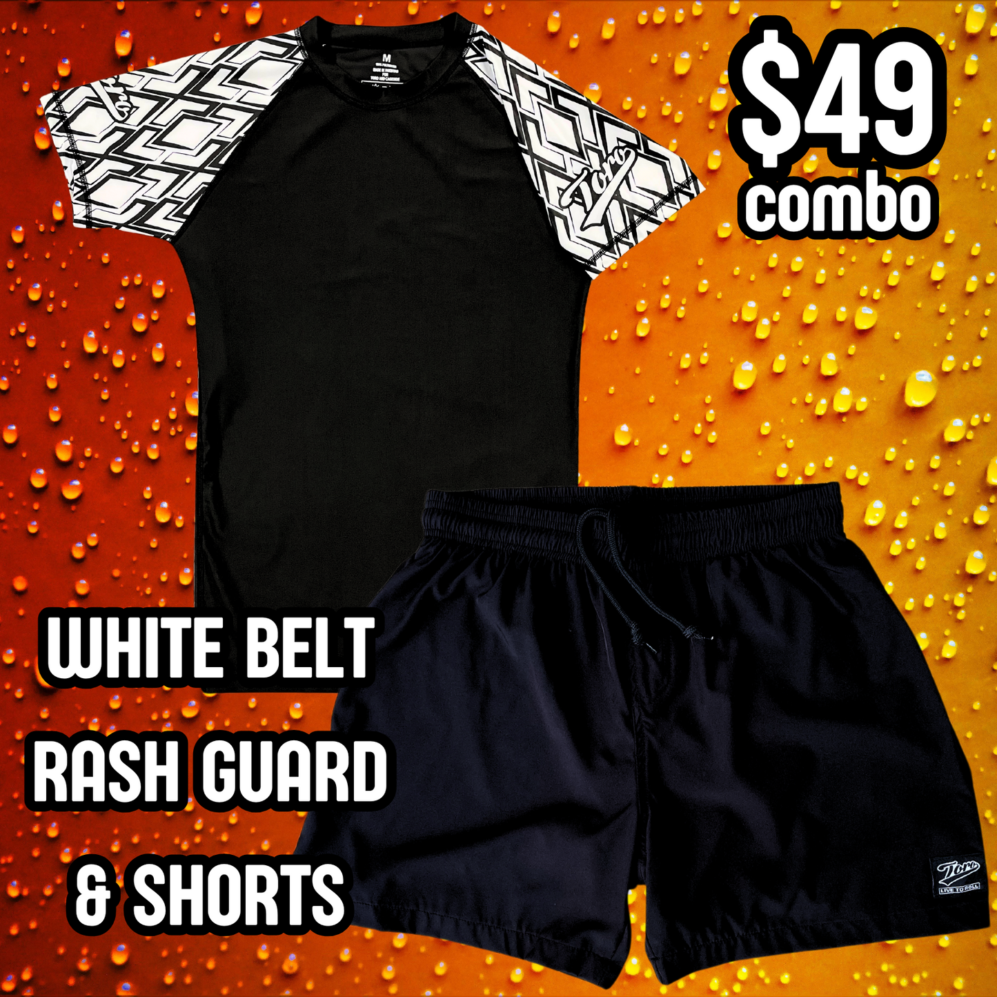 White Belt Short Sleeve Rash Guard & Shorts Combo