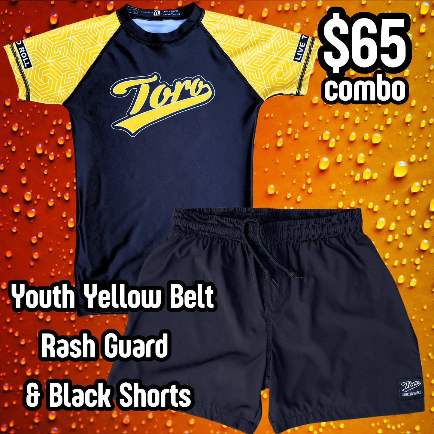 Youth Yellow Belt Short Sleeve Rash Guard & Shorts Combo